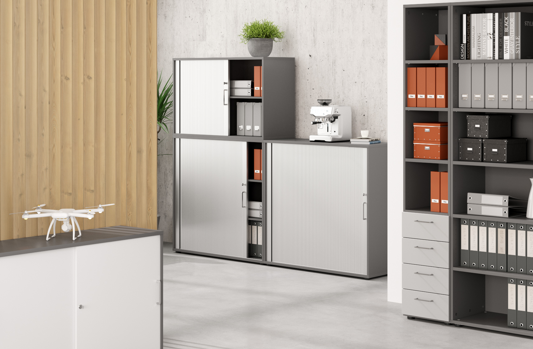 Regal/Türen 2OH 928T2 Graphit/Ahorn