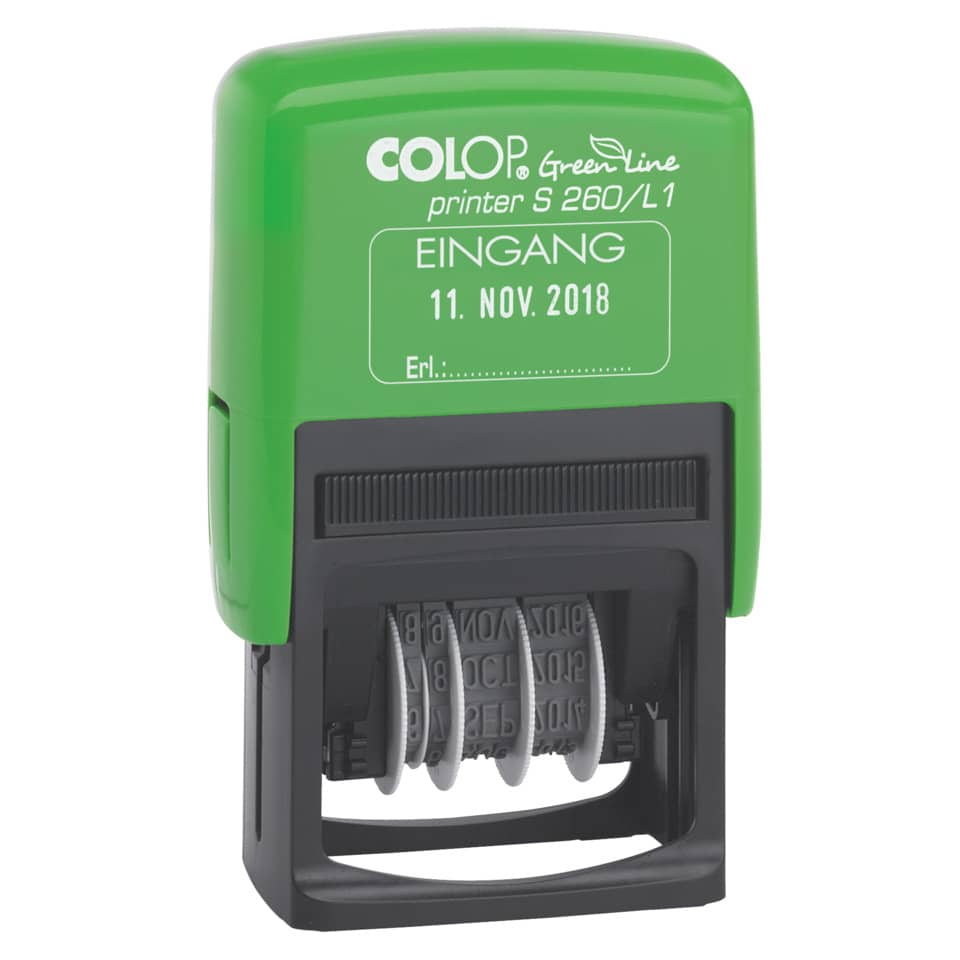 Green Line S260L - Datumstempel, Eingang, 45 x 24 mm, blau/rot