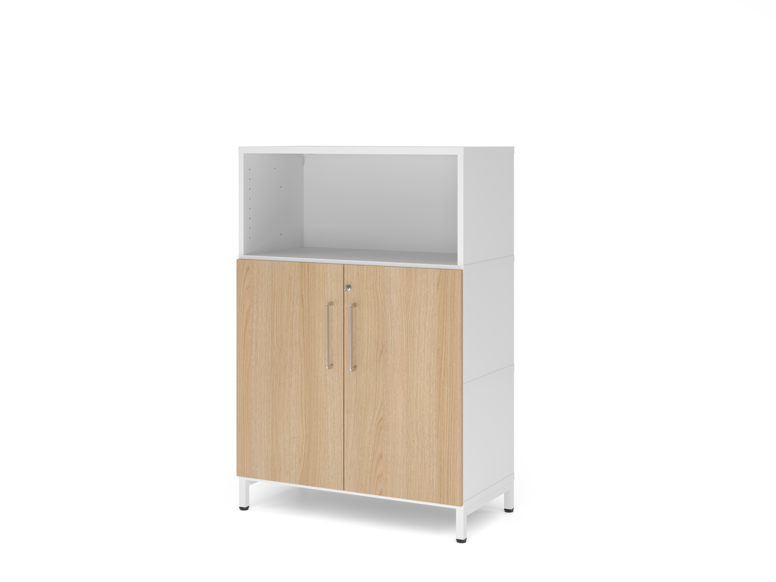 Regal/Türen, 3OH, Sockel, weiß/eiche