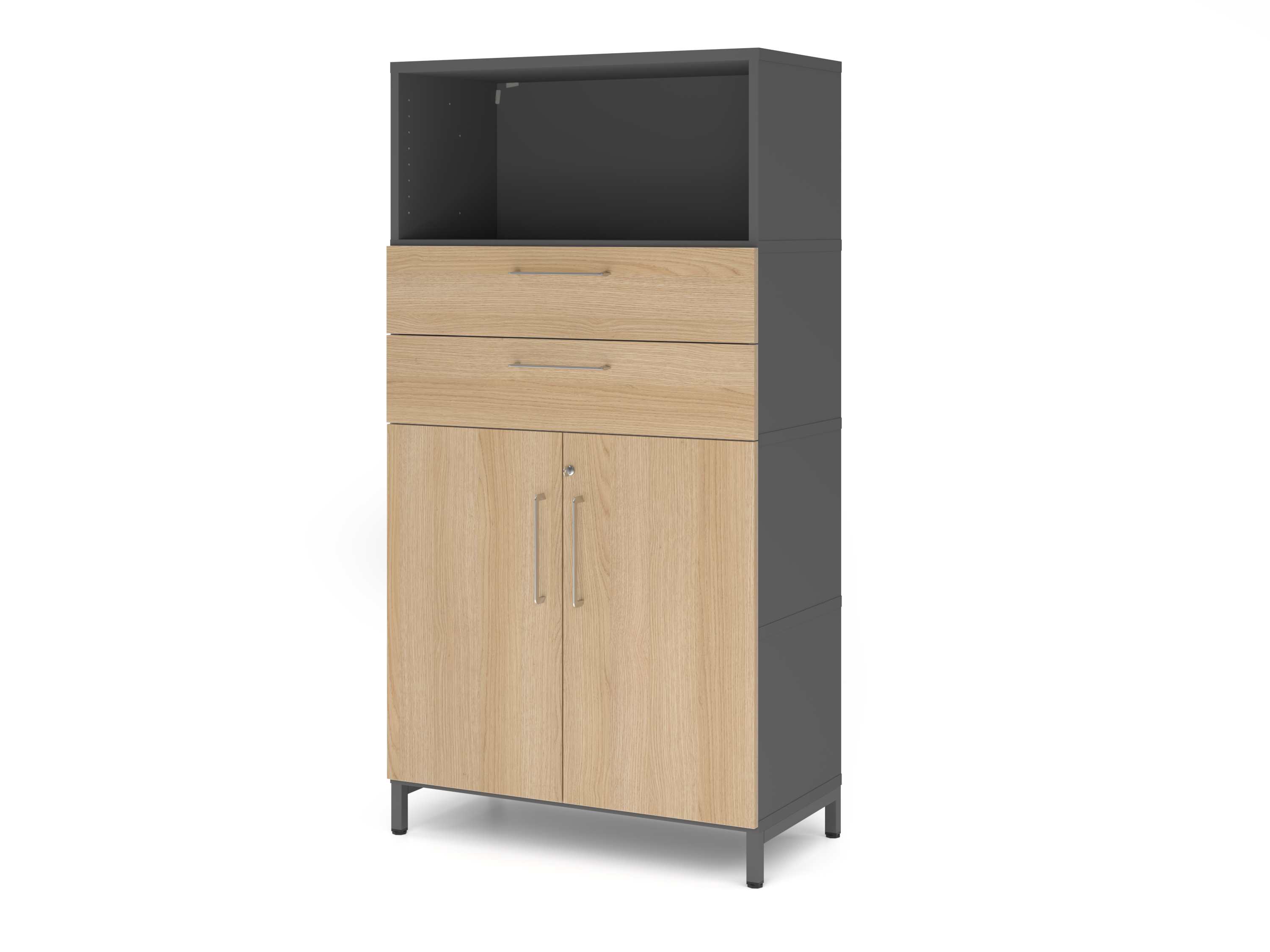 Kombischrank, 4 OH, Sockel, graphit/eiche