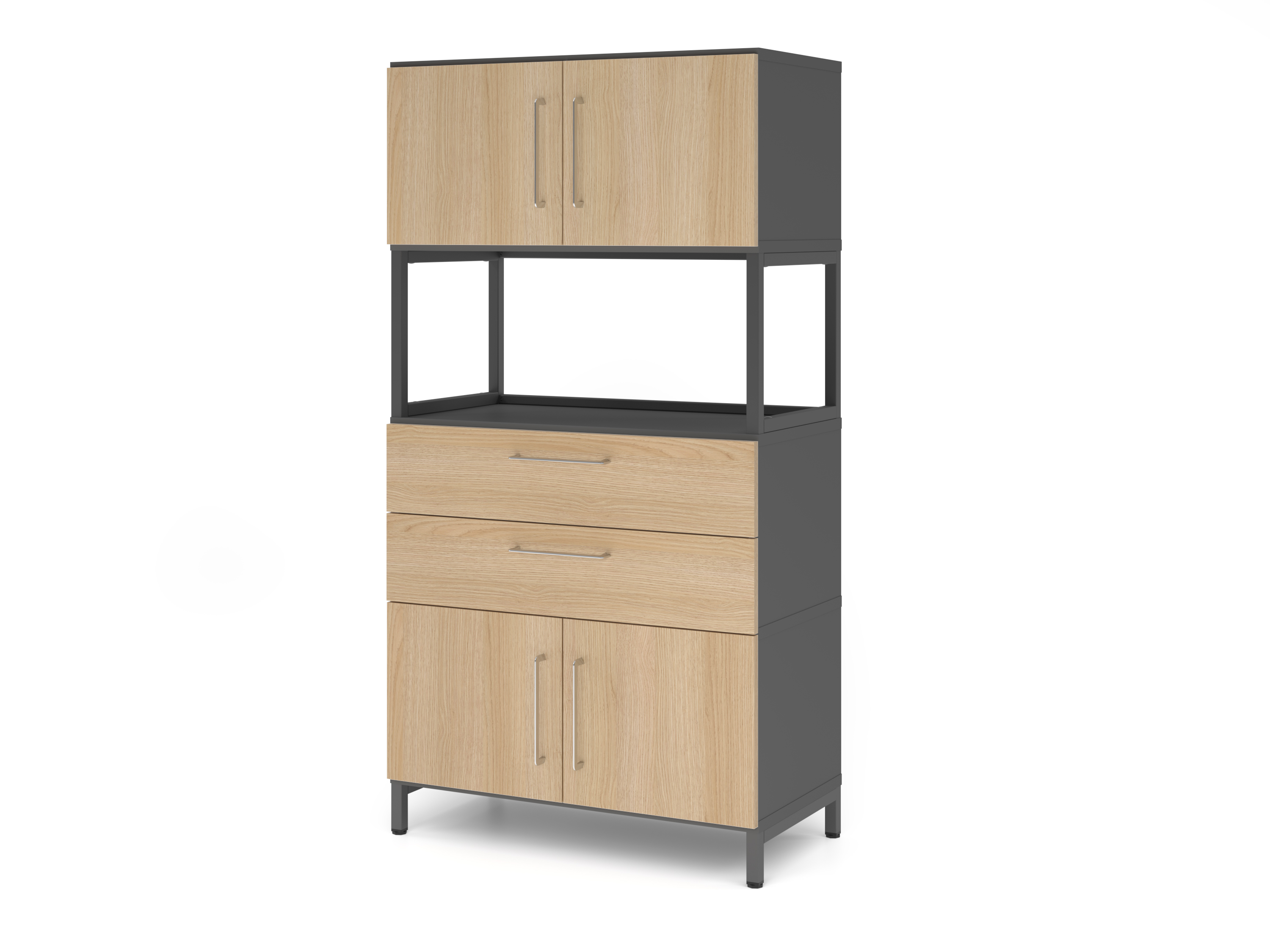 Kombischrank, 4OH, Sockel, graphit/eiche