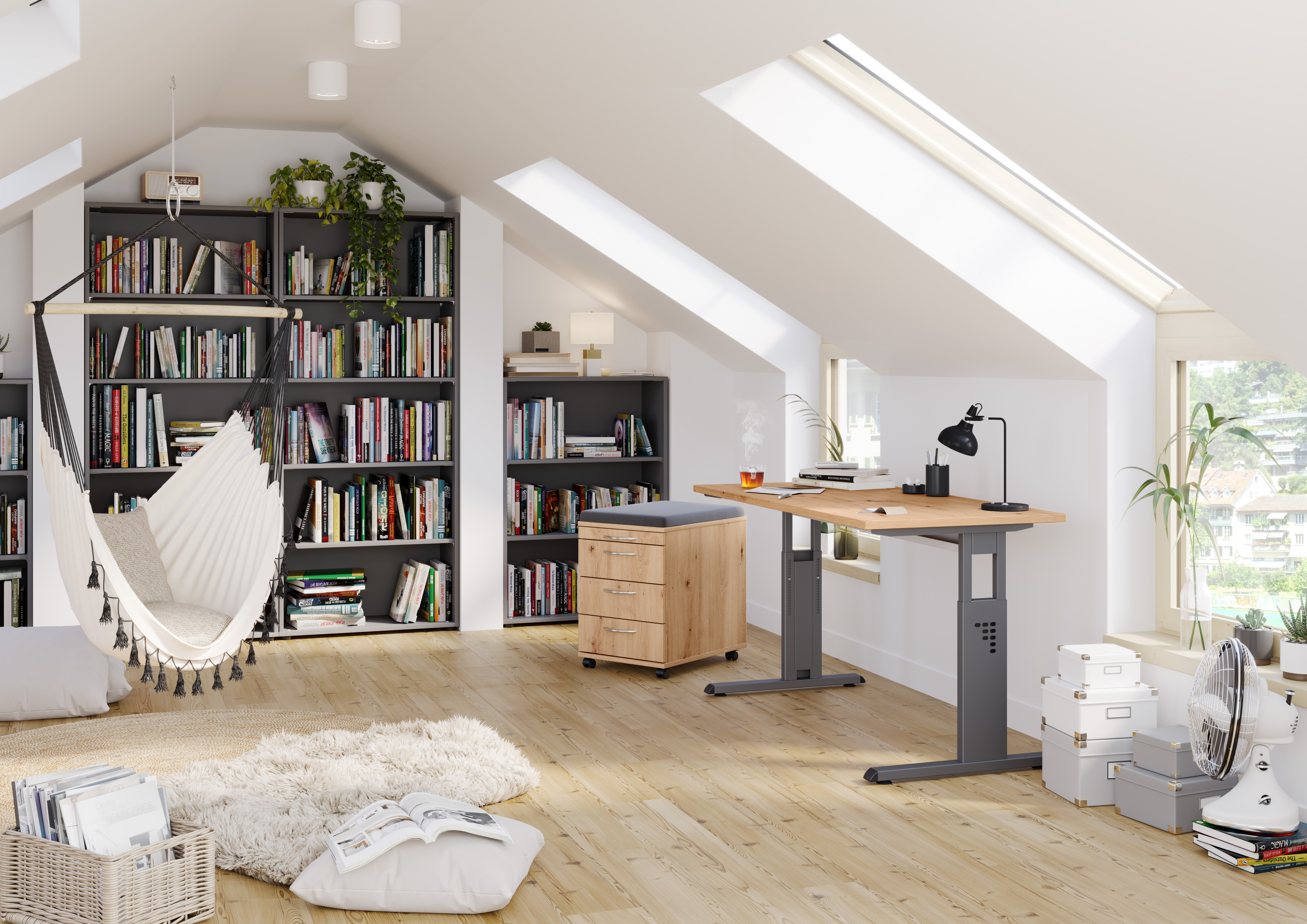 Rollcontainer 58cm,1Schub,1HR,Schl.BS Eiche