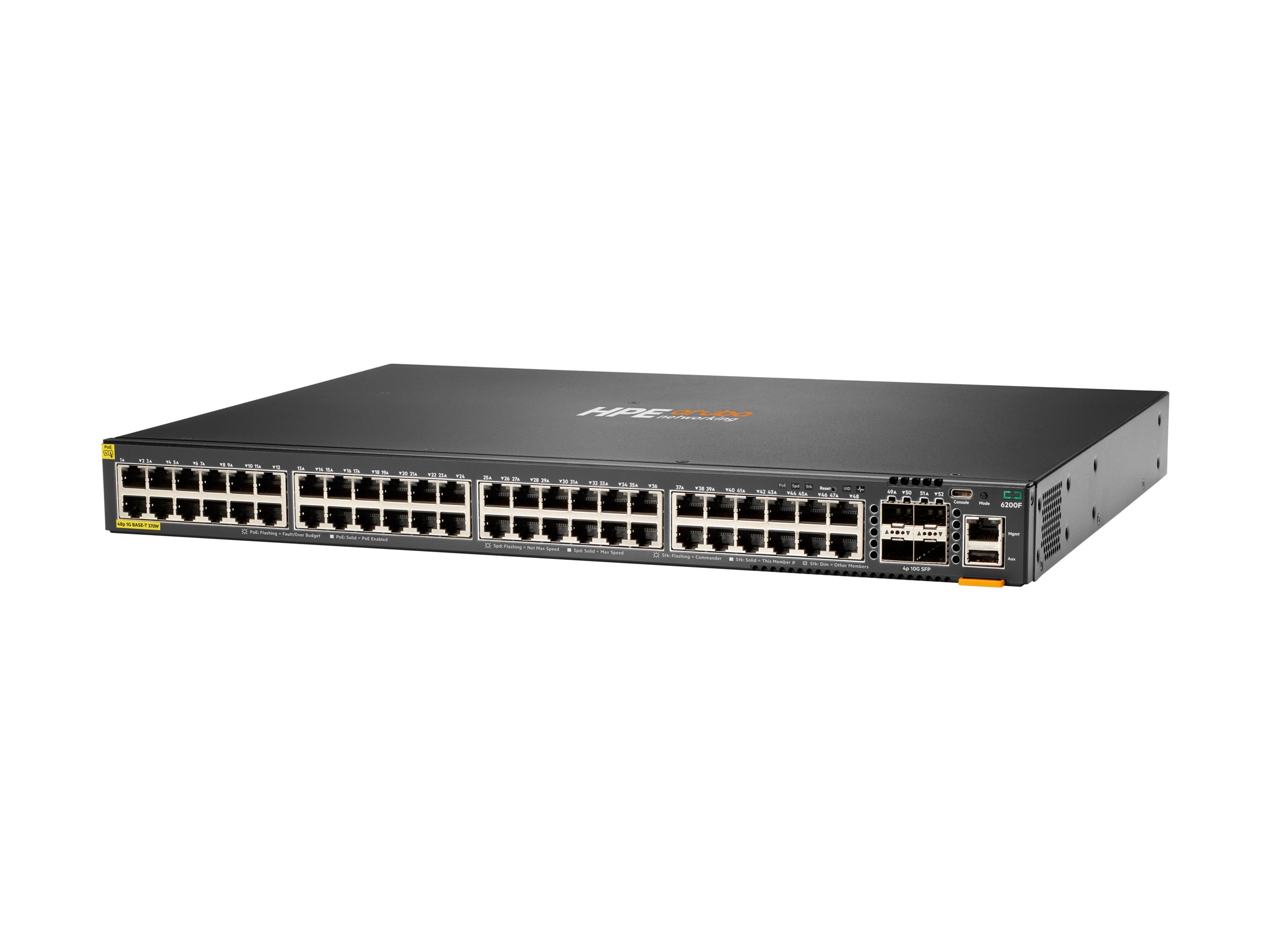 HPE Aruba 6200F 48G Class4 PoE 4SFP+ 370W Switch - Switch - max. Stapelentfernung 10 km - L3 - managed - 48 x 10/100/1000 (PoE+)