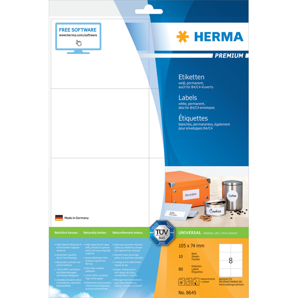 HERMA 8645  80 St. permanent haftend