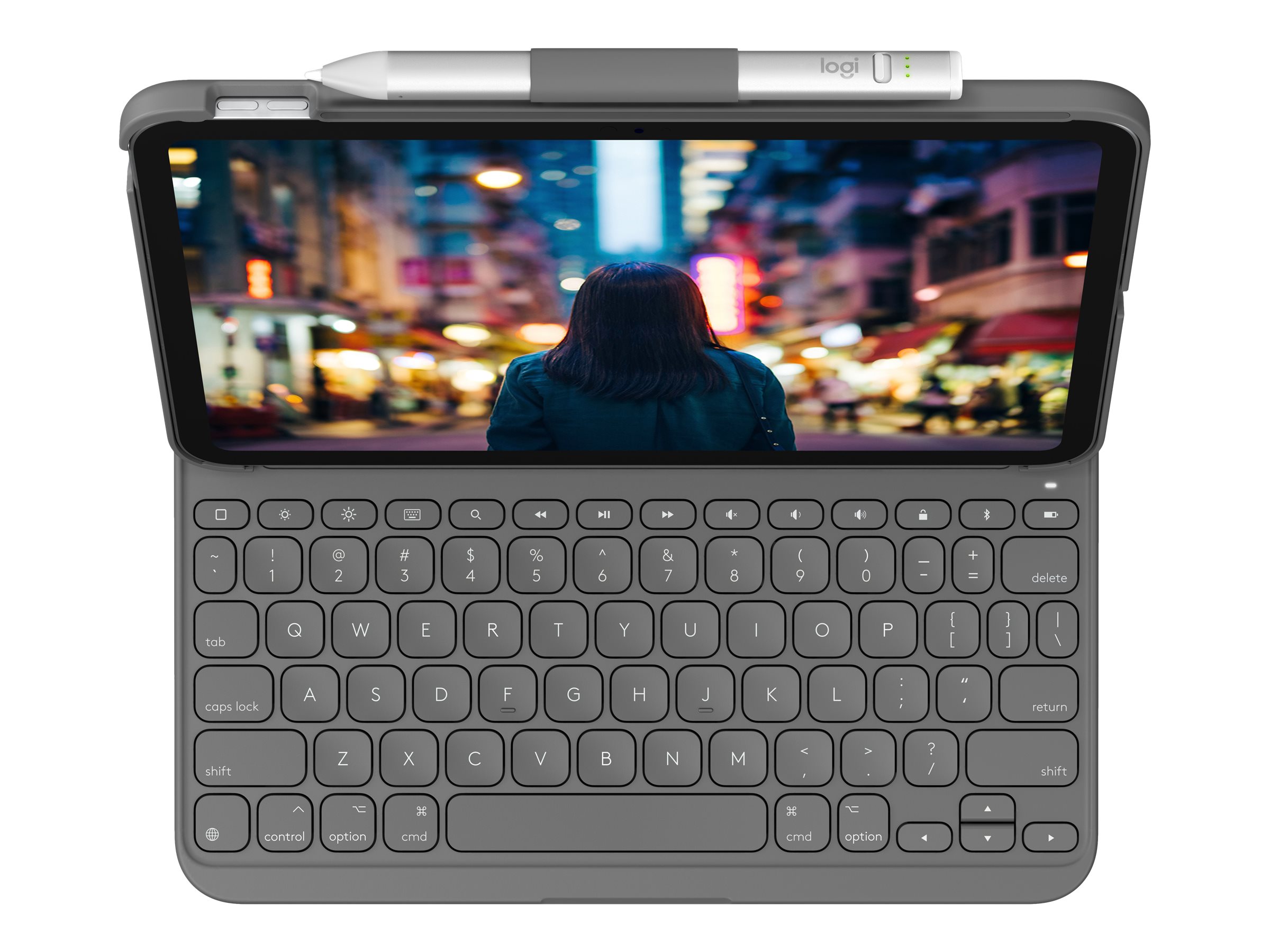 Logitech Slim Folio - Tastatur und Foliohülle - kabellos - Bluetooth LE - QWERTY - Italienisch - Oxford Gray - für Apple 10.9-inch iPad (10. Generation)