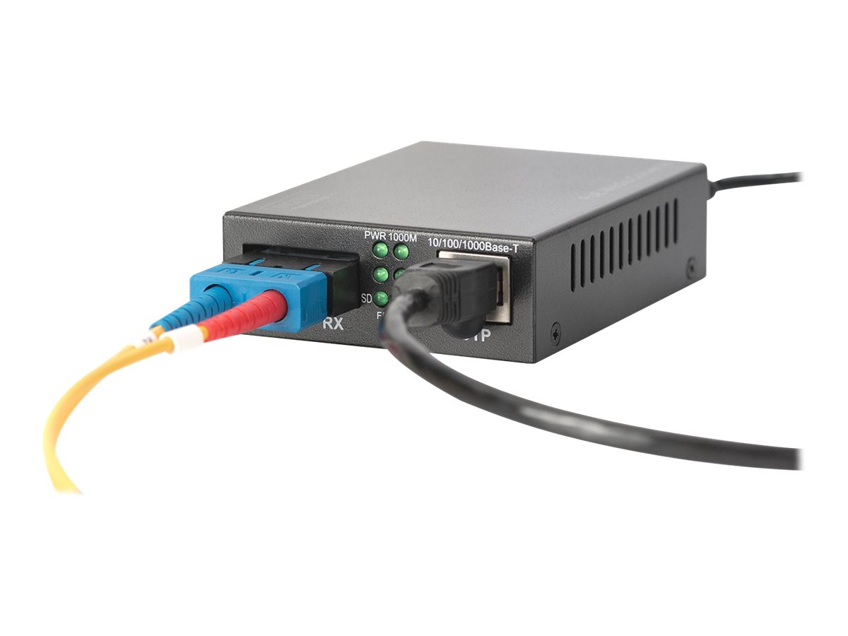 DIGITUS Gigabit PoE Medienkonverter, RJ45 / SC, SM, PSE