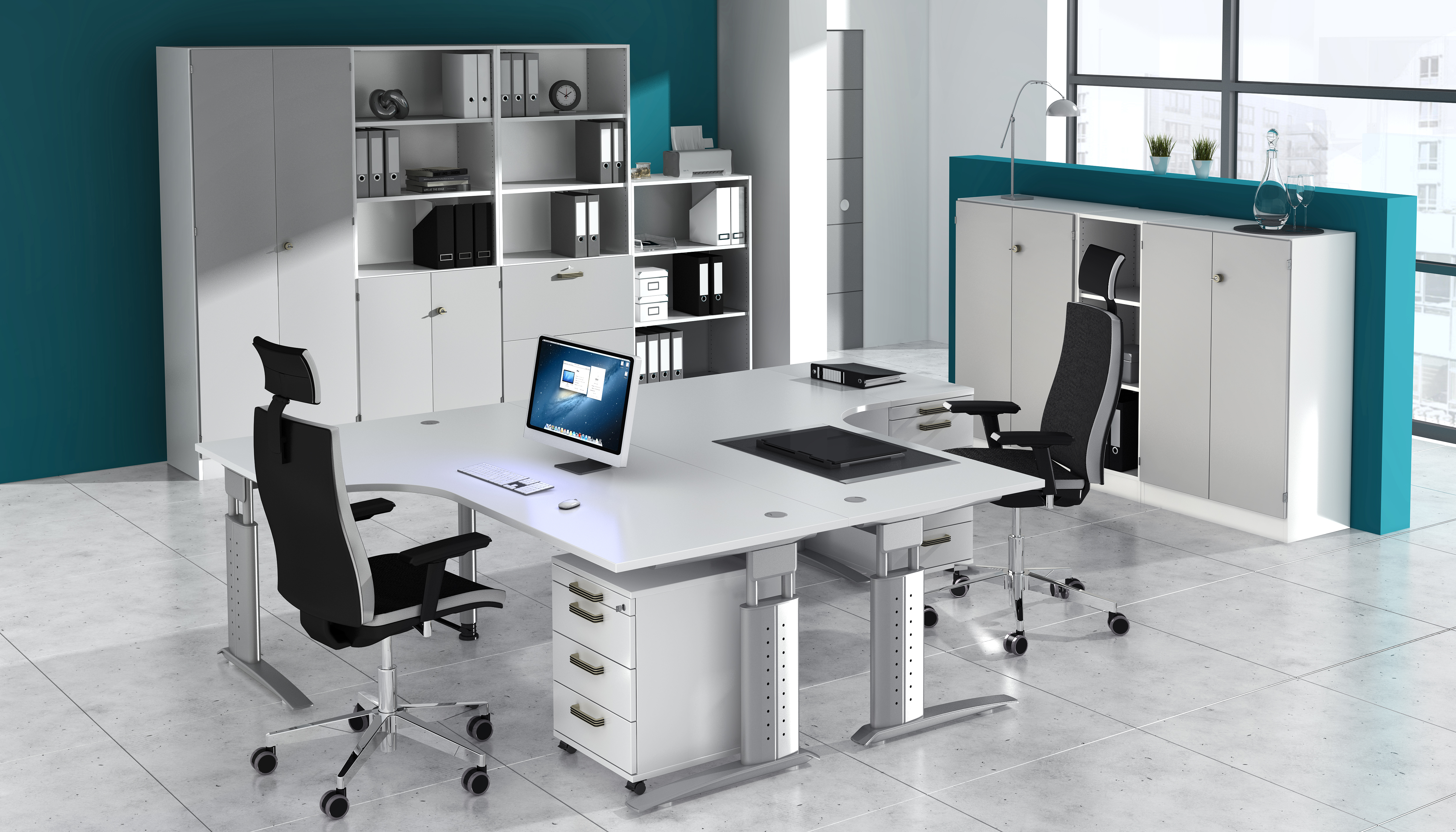 Winkeltisch C-Fuß 200x120cm 90Â°Grau/Silber