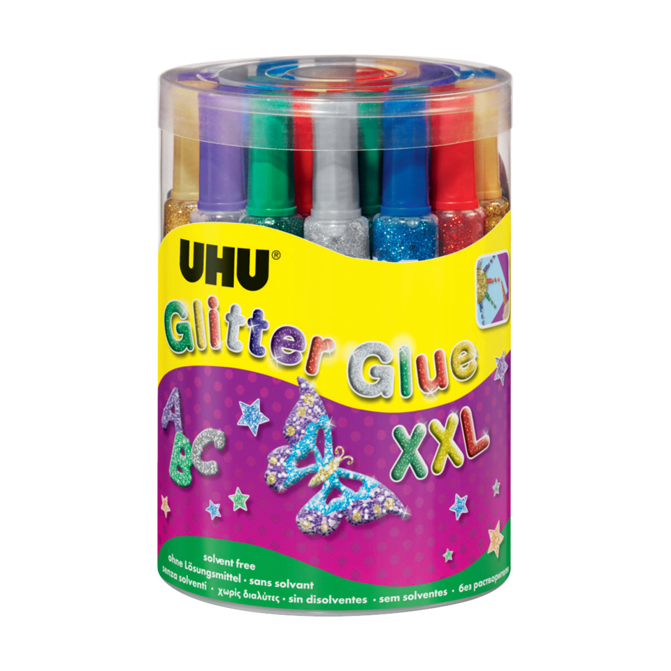 Young Creativ' Glitter Glue ORIGINAL - 24 Tuben à 76 g in Runddose, sortiert