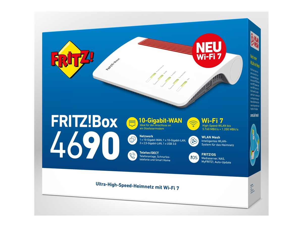 FRITZ! Box 4690 - Wireless Router 4-Port-Switch - 1GbE, Wi-Fi 7 Dual-Band - VoIP Gateway (DECT)