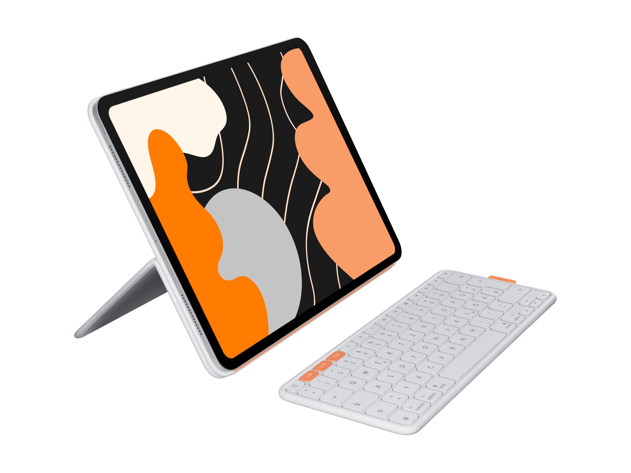 Logitech Flip Folio - Tastatur und Foliohülle - full size - kabellos - Bluetooth 5.1 LE - QWERTZ - Deutsch - Pale Gray - für Apple 13-inch iPad Air (M2, M3)