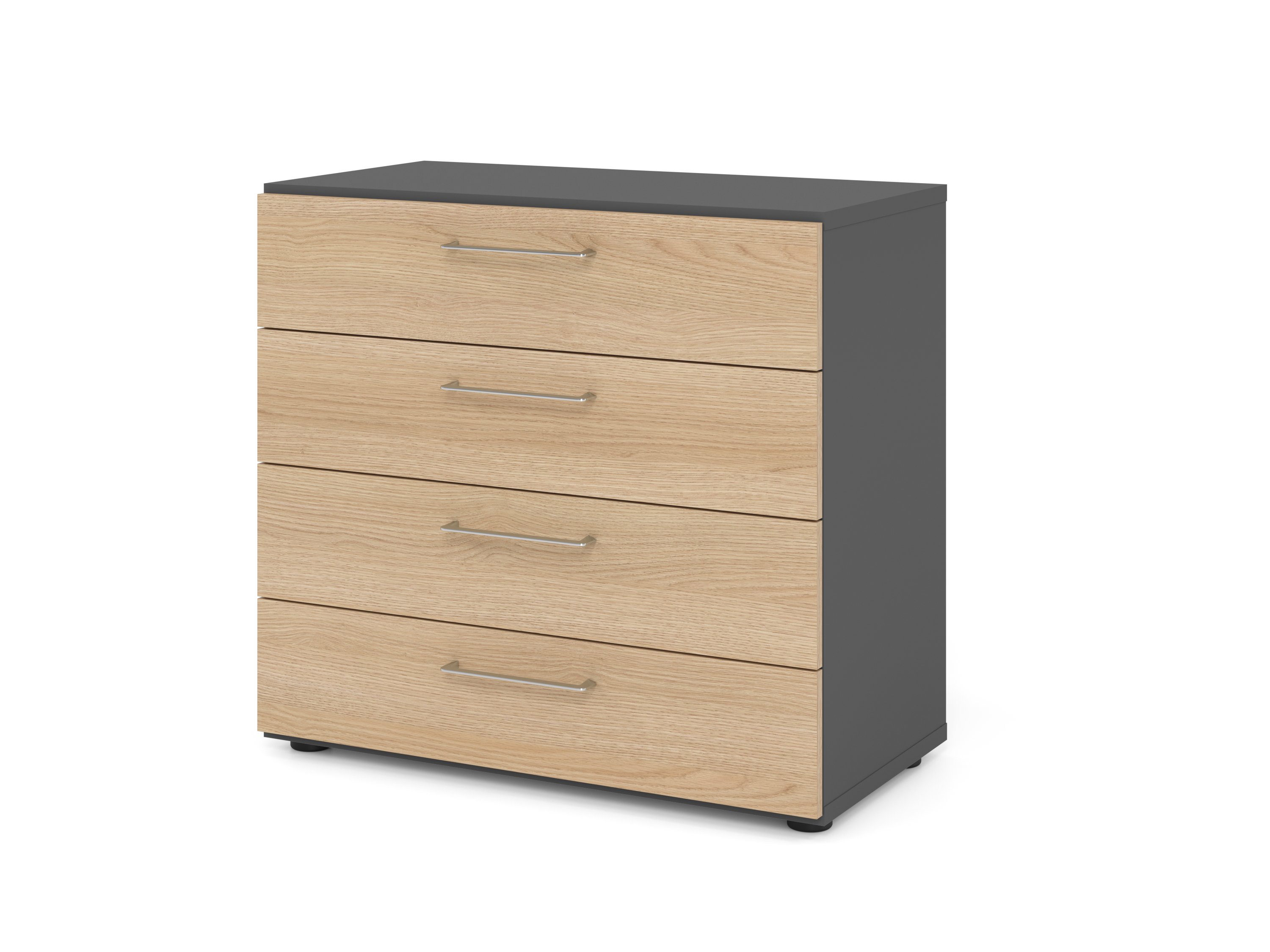 Regal 2OH, 4 Schübe, BS Graphit/Eiche