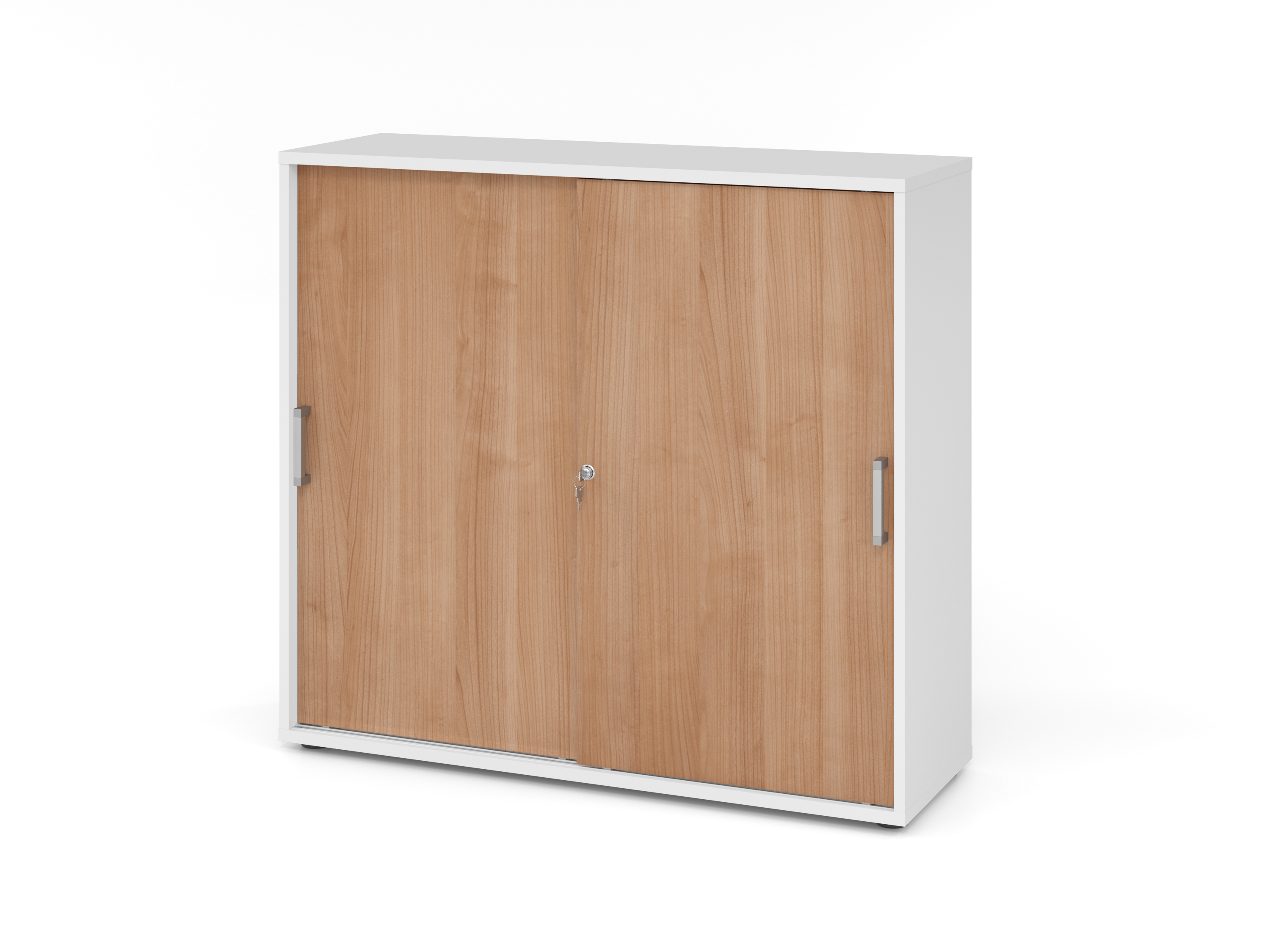 Schiebetürenschrank 3 OH CE Weiß/Nussbaum