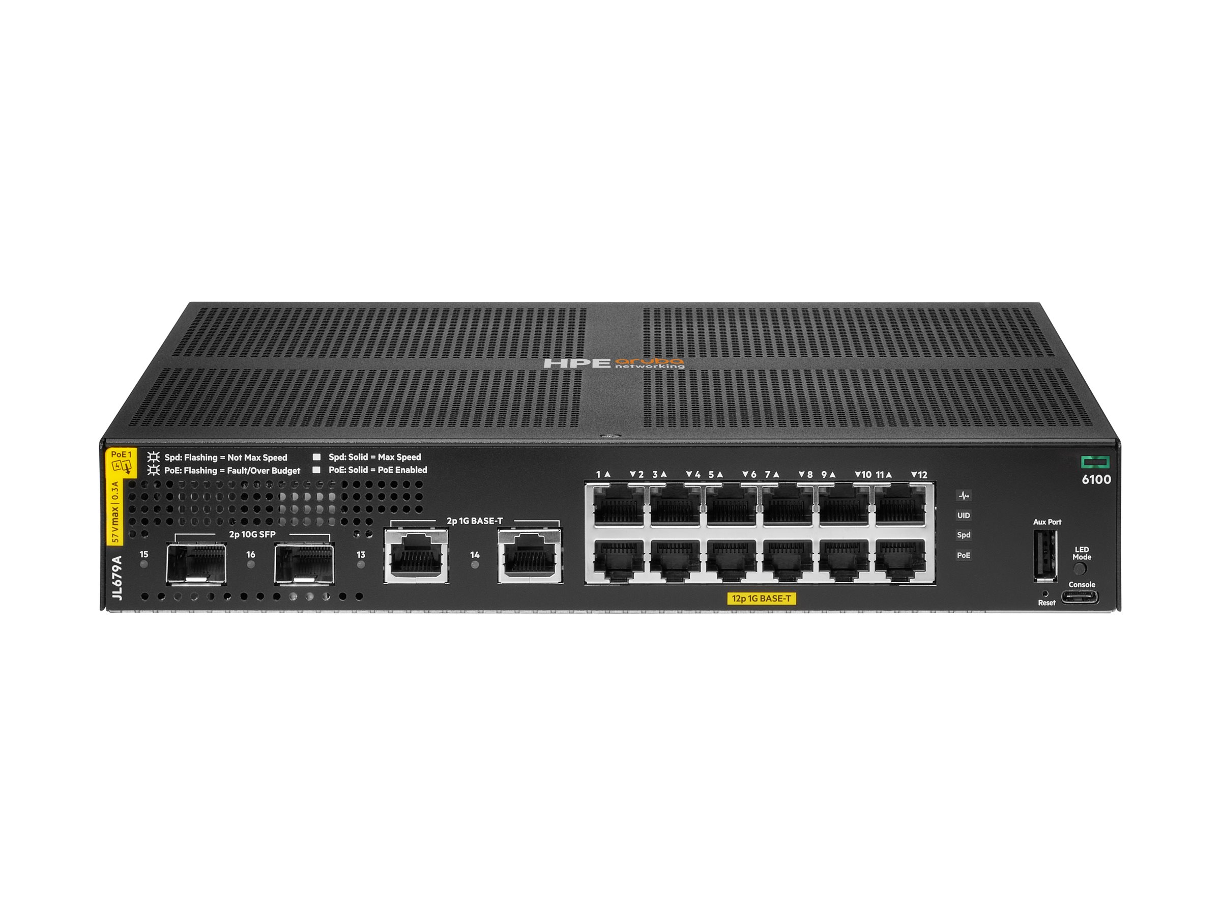 HPE Aruba 6100 12G Class4 PoE 2G/2SFP+ 139W Switch - Switch - managed - 12 x 10/100/1000 (PoE+)