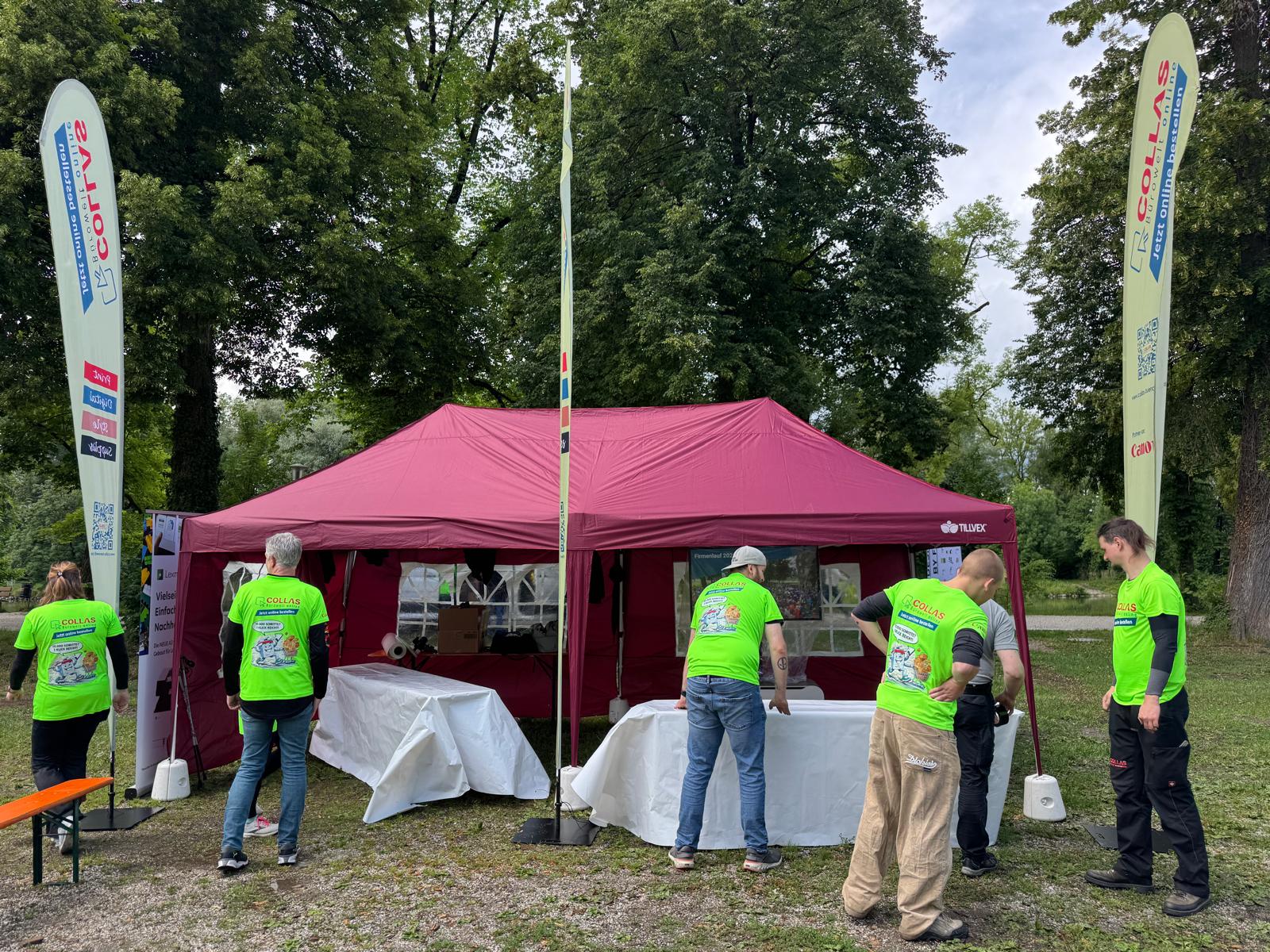 COLLAS Bürowelt Team beim Aufbau des Hauptsponsor-Stands beim Landshuter Firmenlauf 2026