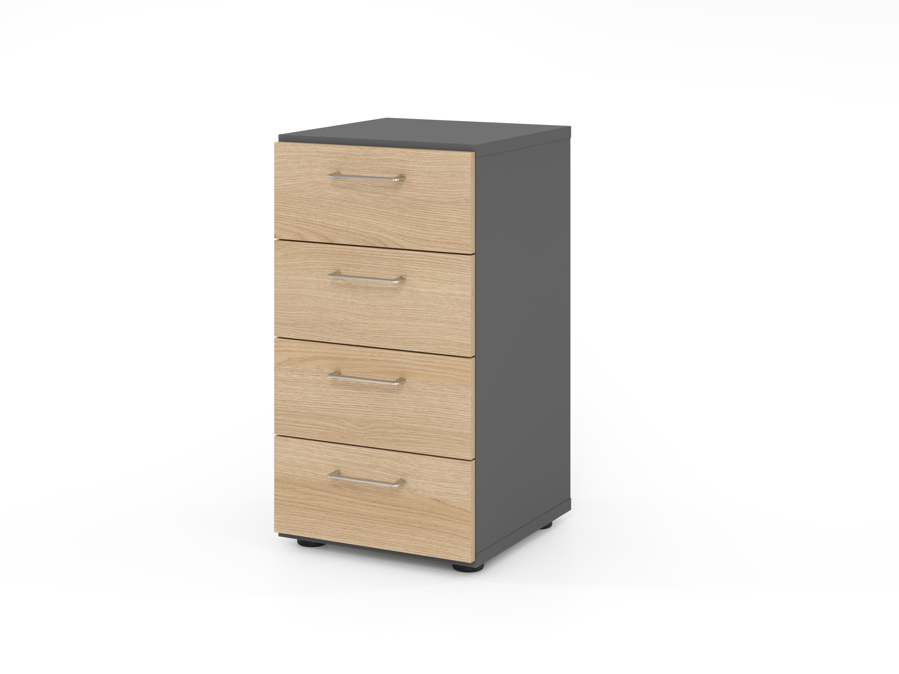 Regal 2OH, 4 Schübe, BS Graphit/Eiche