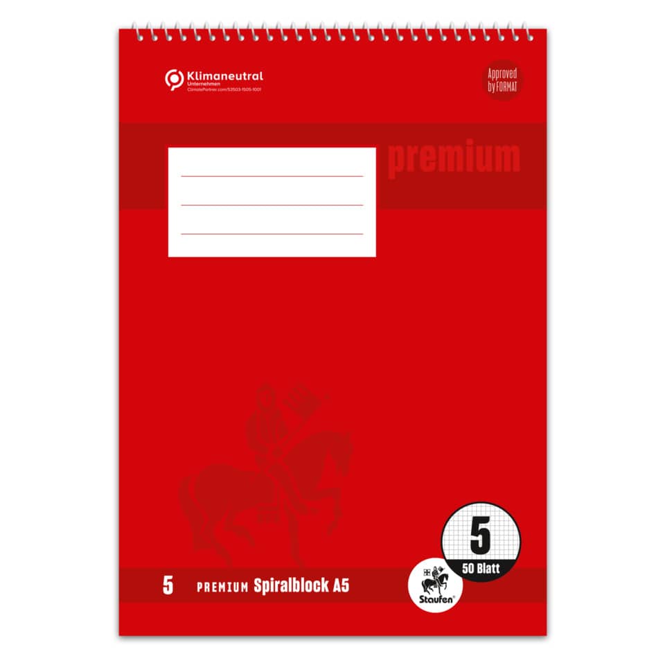 Spiralblock PREMIUM LIN 5 - A5, 40 Blatt, kariert