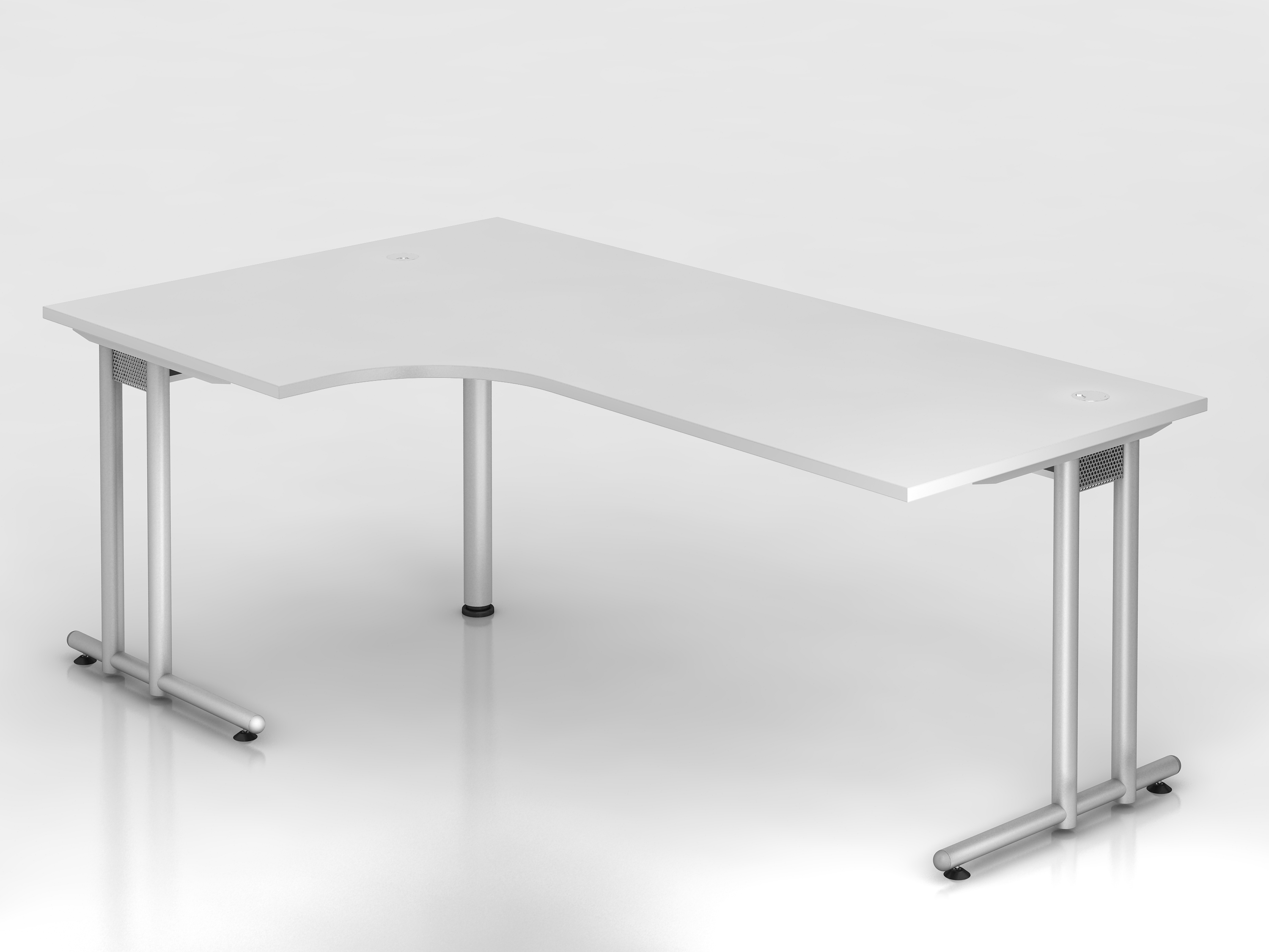 Winkeltisch C-Fuß 200x120cm 90Â°Weiß/Silber