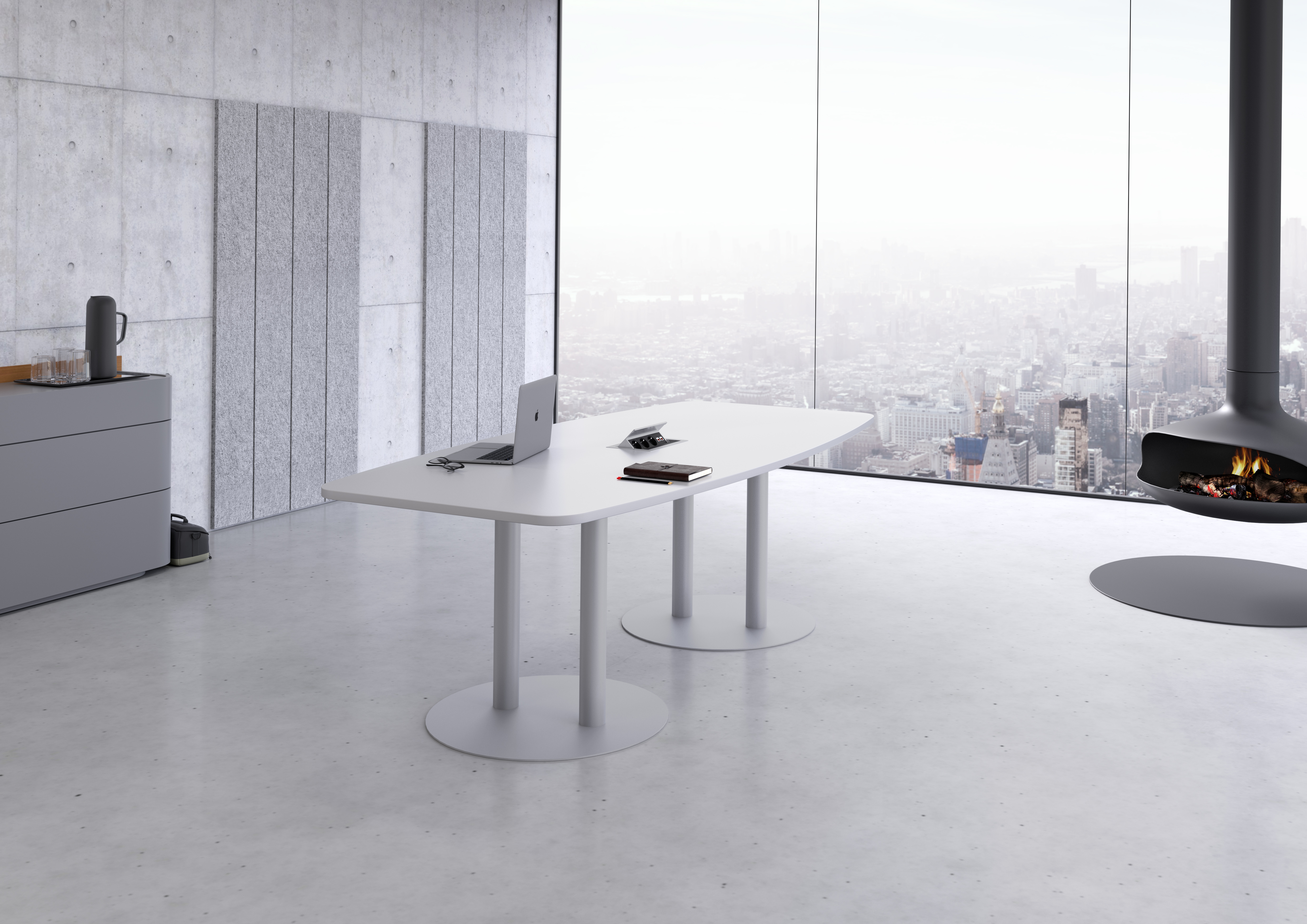 Konferenztisch 220cm Säulenfuß, Grau/Silber