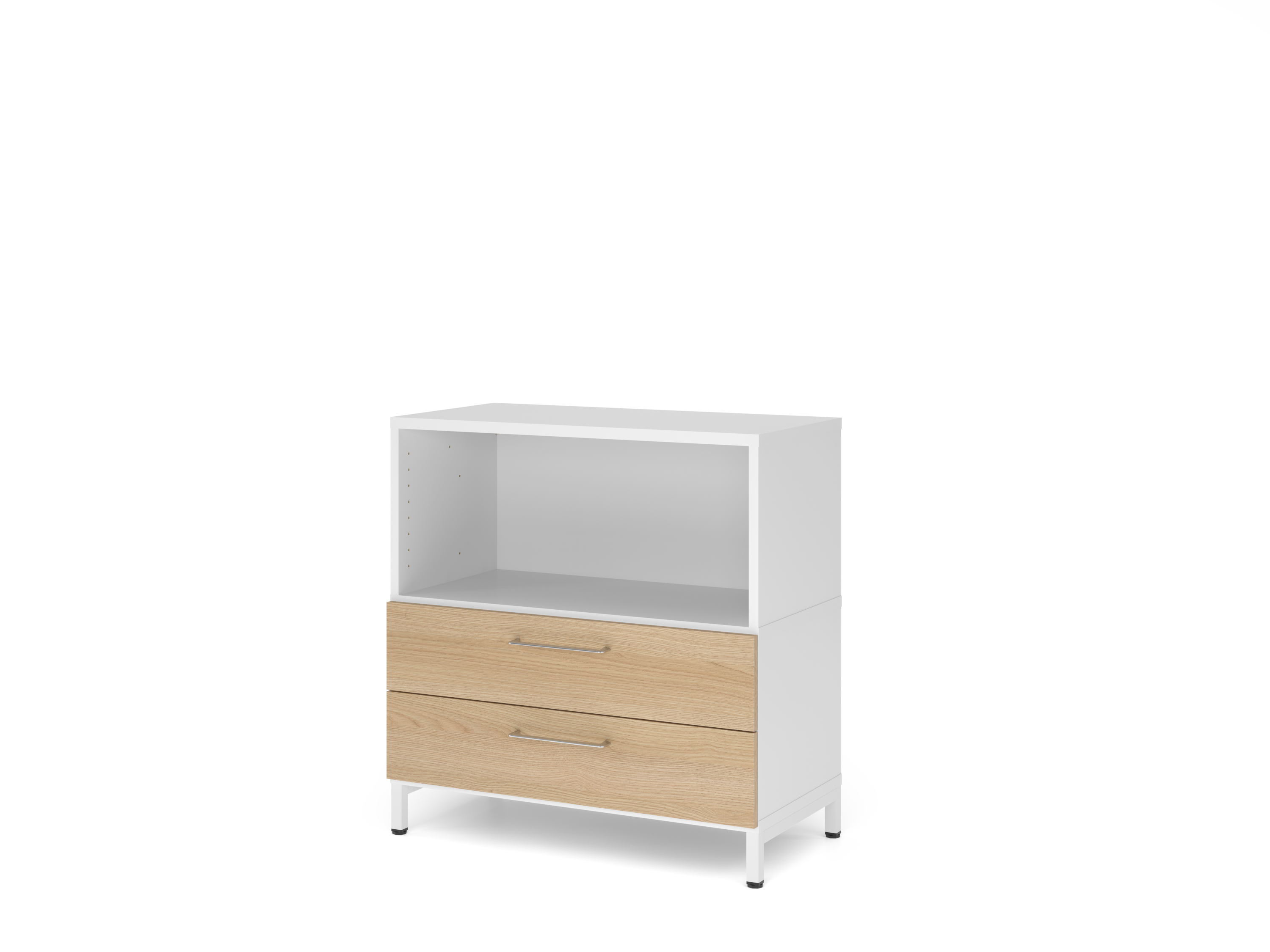 Regal/Schübe, 2OH, Sockel, weiß/eiche