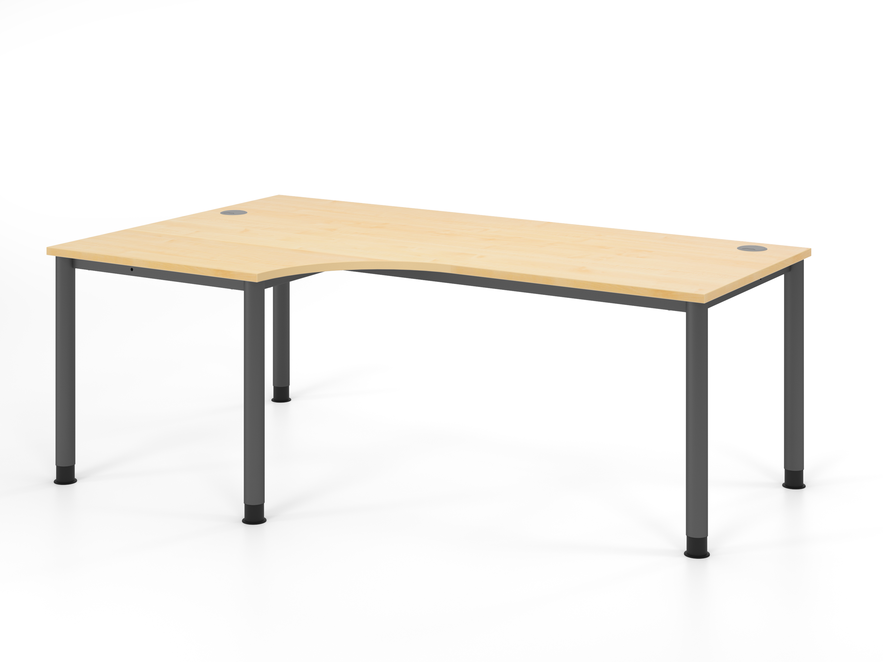 Winkeltisch 4Fuß-rd.200x120cm 90Â°Ahorn/Graphit