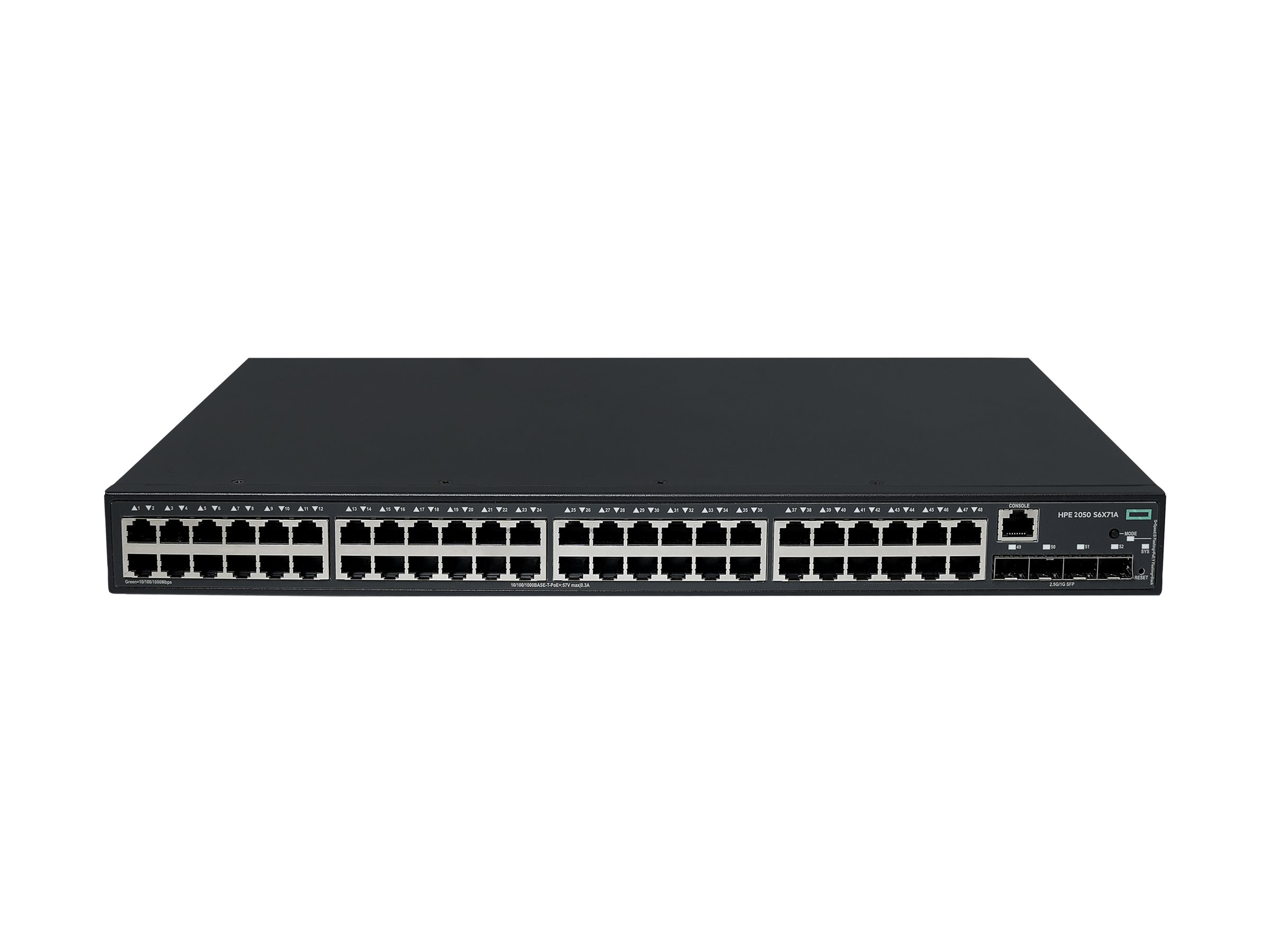HPE Networking Comware 2050 48p 10/100/1000BASE-T PoE+ 4p SFP 1G/2.5G 410W - Switch - managed - 48 x 10/100/1000Base-T (PoE+)