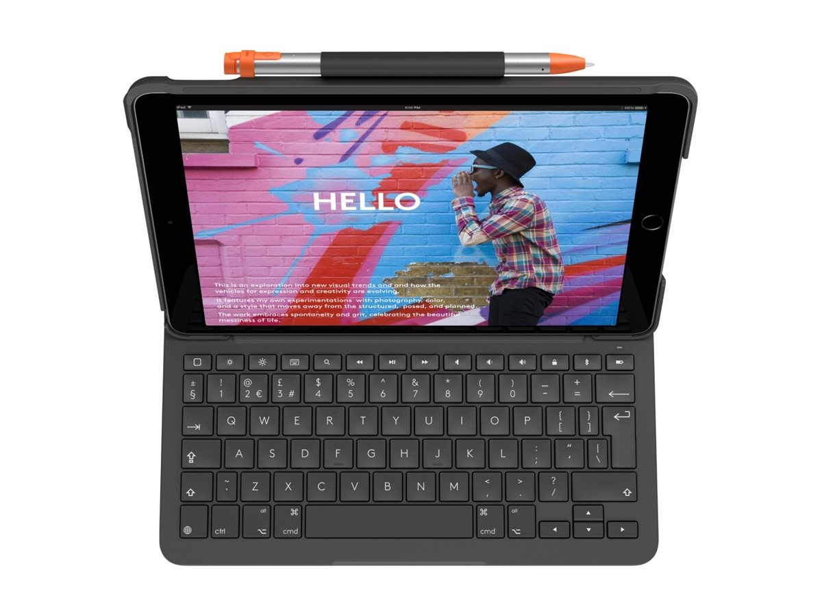 Logitech Slim Folio - Tastatur und Foliohülle - kabellos - Bluetooth LE - QWERTY - Italienisch - Oxford Gray - für Apple 10.9-inch iPad (10. Generation)