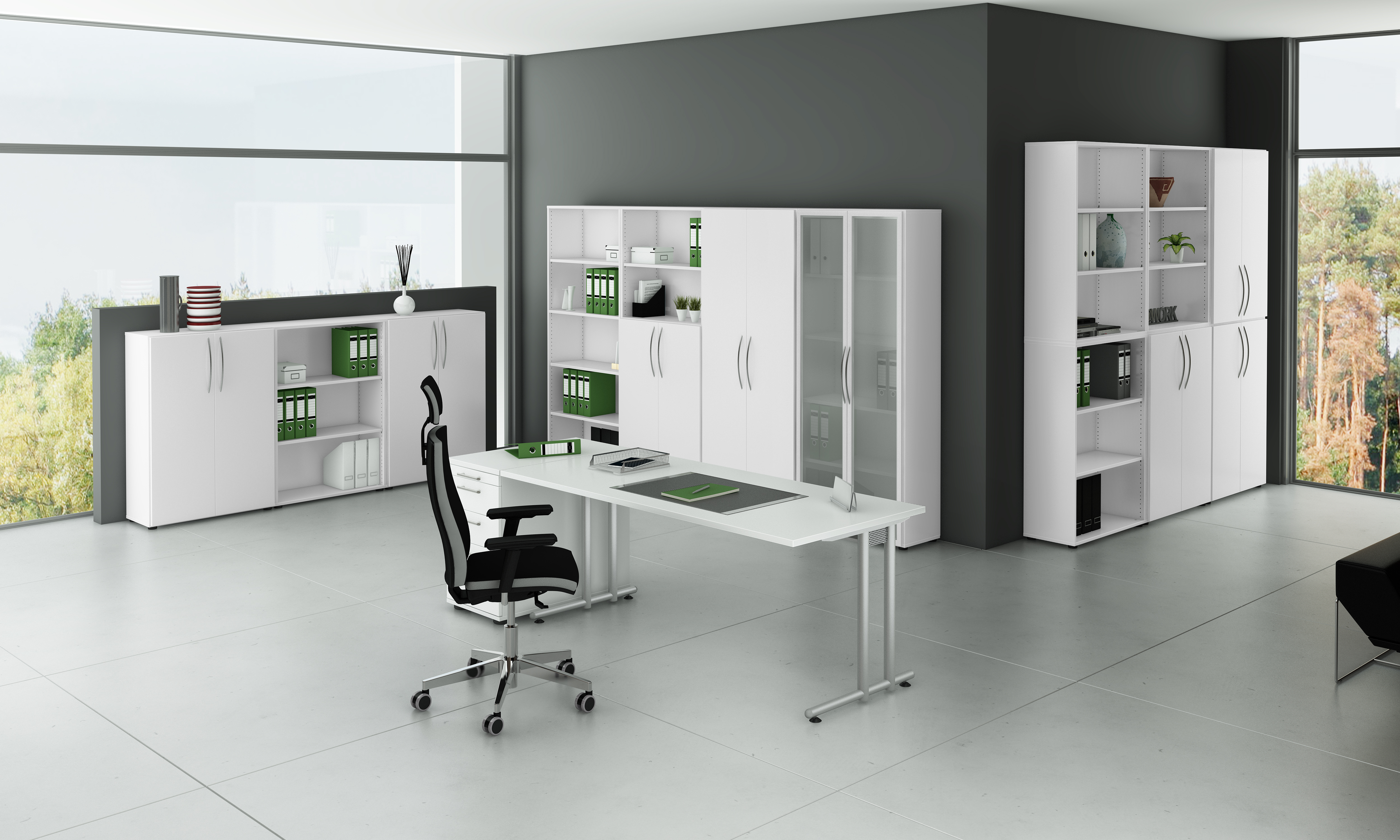 Schreibtisch C-Fuß 180x80cm Eiche/Silber