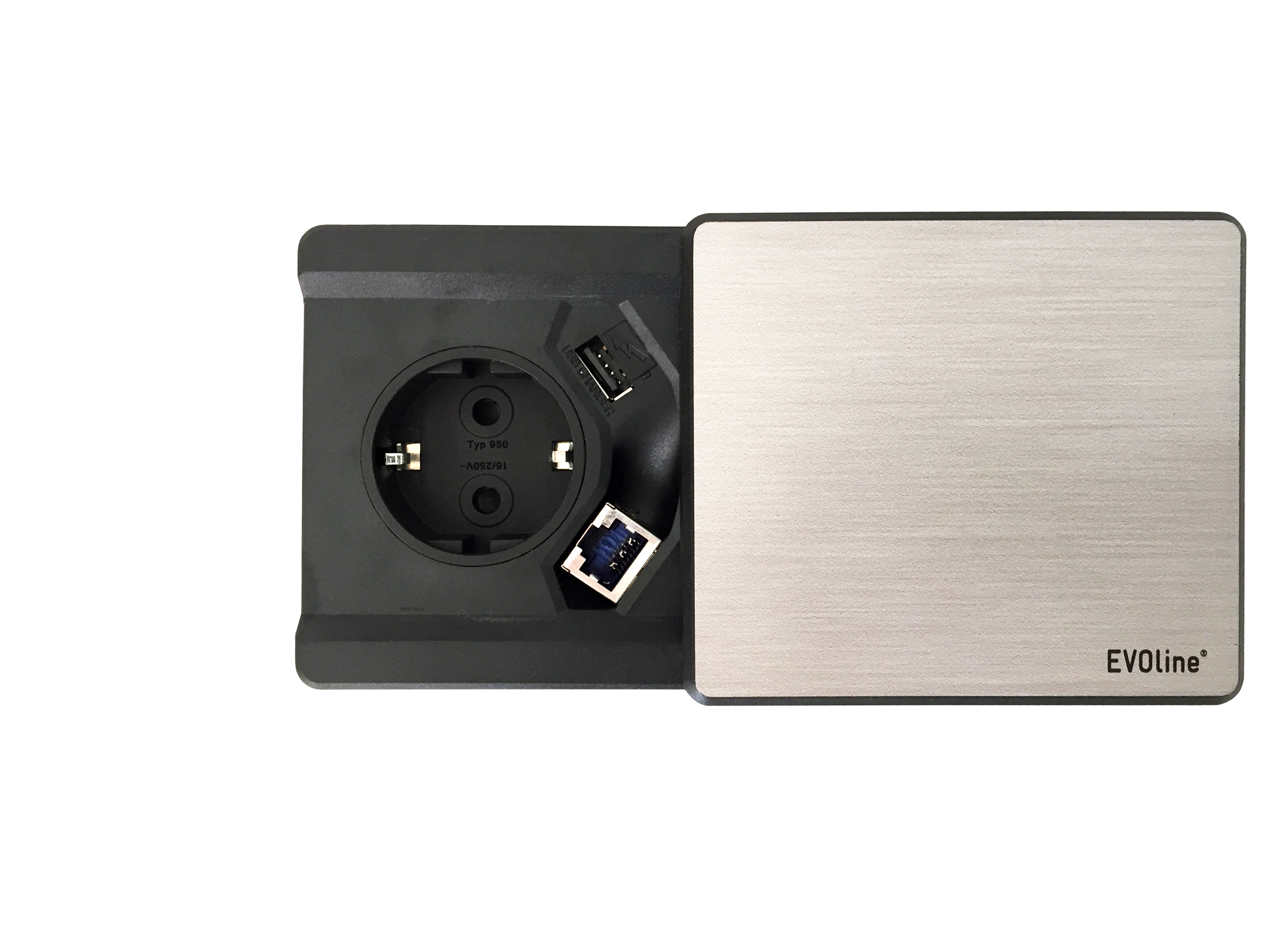 Steckdose 1xStrom, 2xUSB, 1xRJ45, m.Bohrung