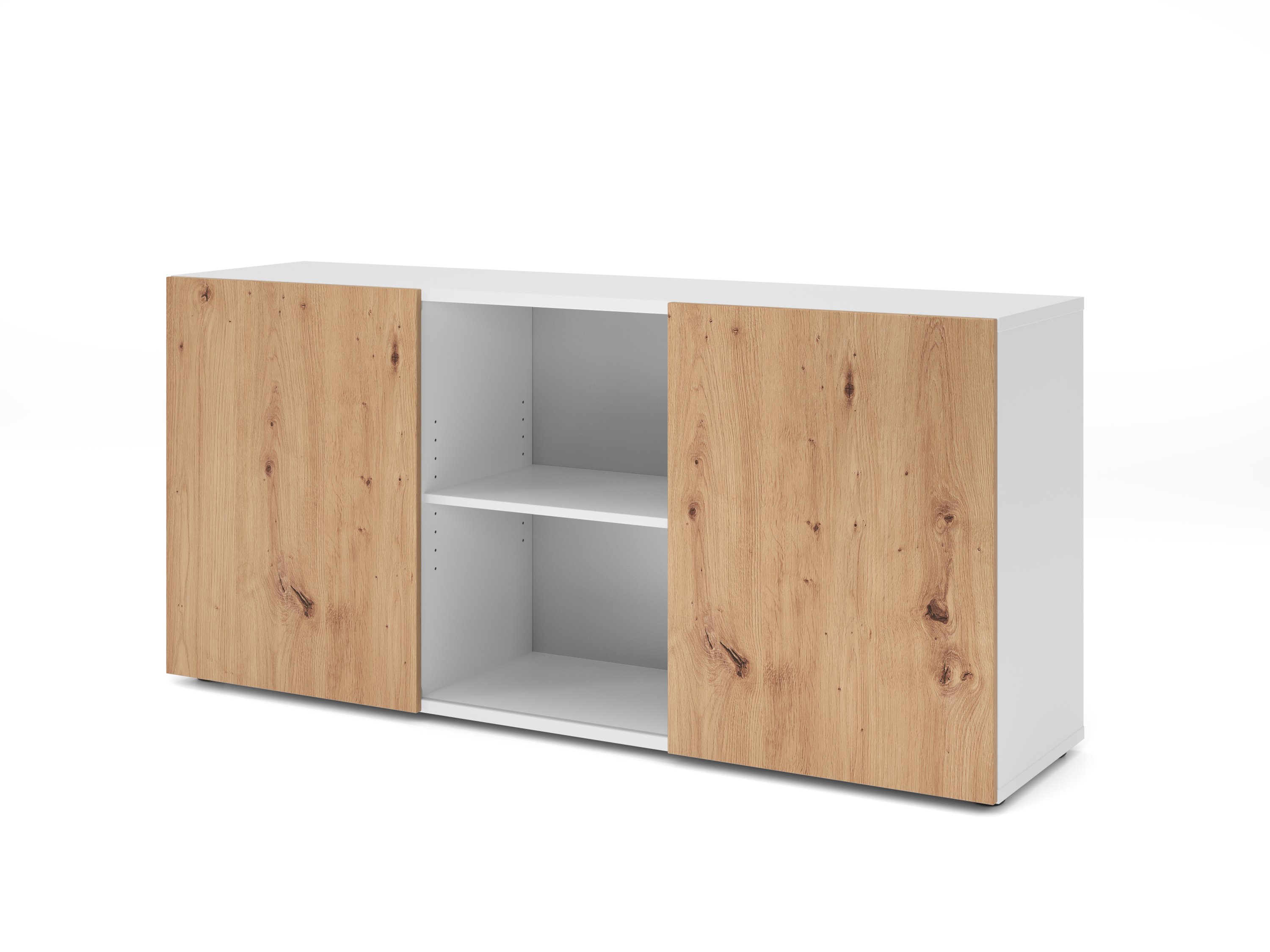 Sideboard 2OH mit Schiebetüren Weiß/Asteiche