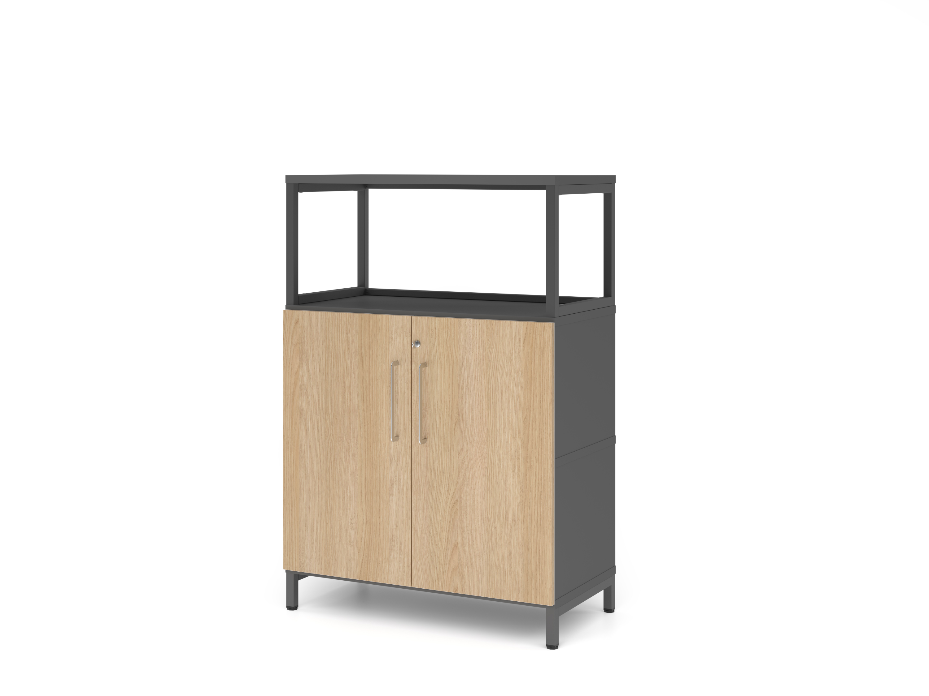 Regal/Türen, 3OH, Sockel, graphit/eiche