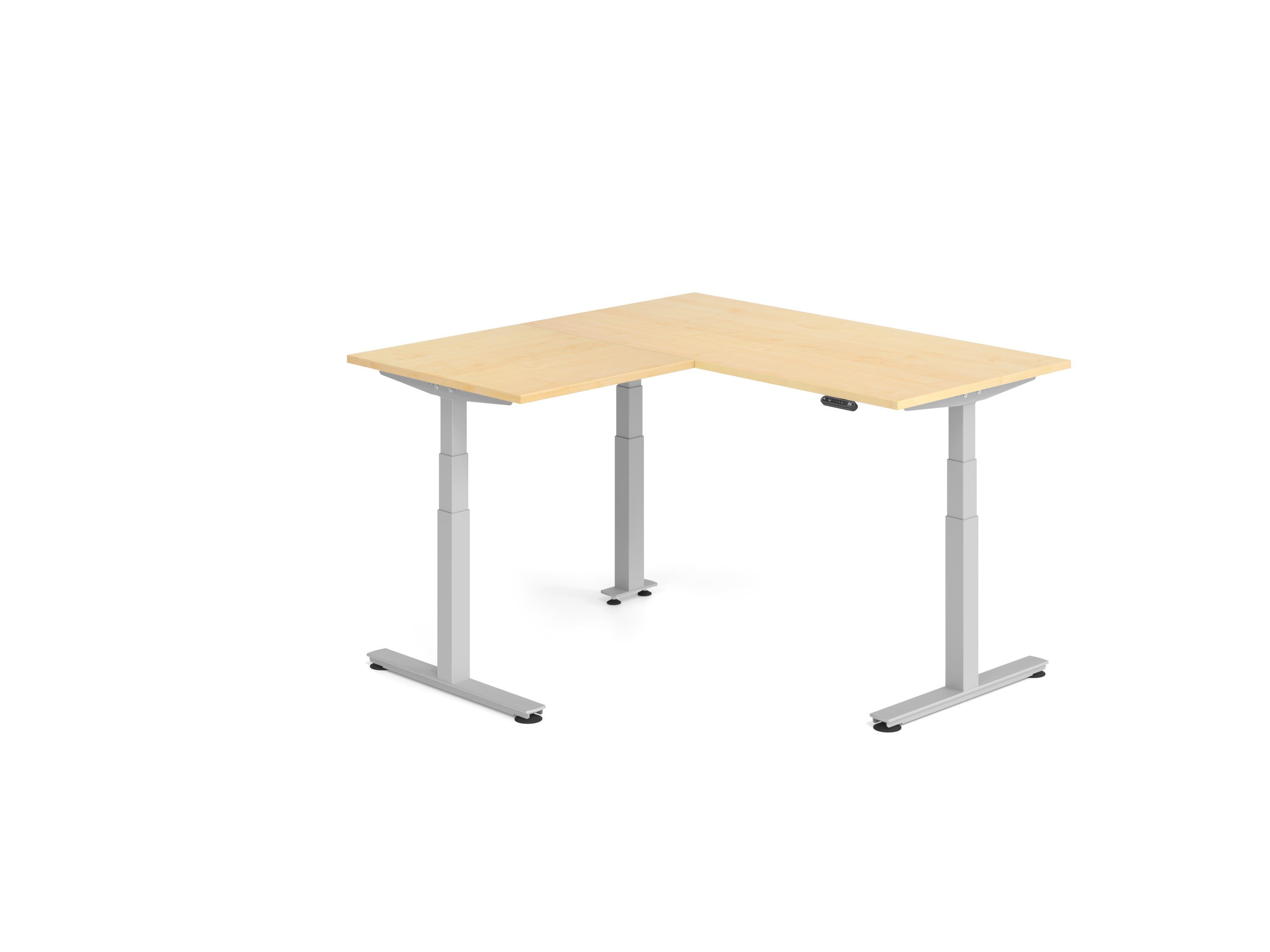 Sitz-Steh-Winkeltisch 160x160cm Ahorn/Silber